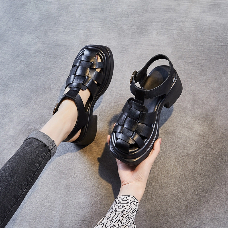 Women Handcraft Plaited Leather Chunky Lug Sole Sandals Sandals Locations