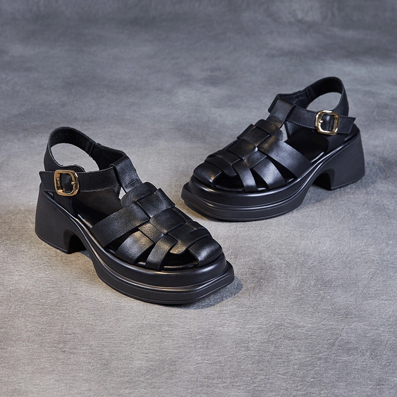 Women Handcraft Plaited Leather Chunky Lug Sole Sandals Bionic Sandals