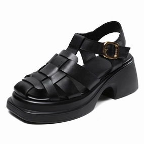 Women Handcraft Plaited Leather Chunky Lug Sole Sandals Socks On Sandals