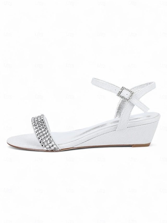 Rhinestone Sandals Toe Open Champagne Wedge Women's -