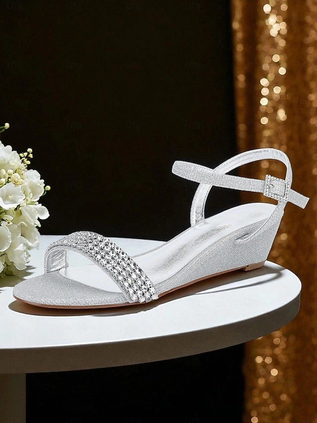 Sandals Church Palm Avenue Rhinestone Sandals Toe Open Champagne Wedge Women's -