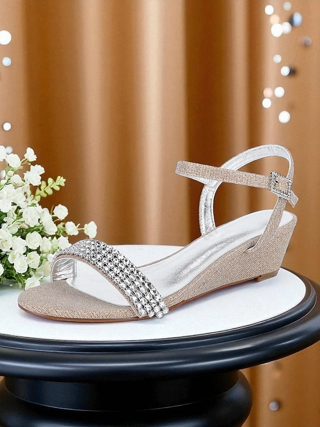Sandals Royal Bahamian Reviews Rhinestone Sandals Toe Open Champagne Wedge Women's -