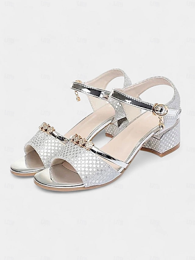 Heel  Block for Women Sandals Rhinestone-Embellished Gold Bigmona Sandals