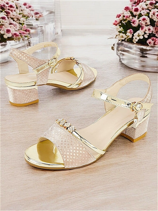 Heel  Block for Women Sandals Rhinestone-Embellished Gold