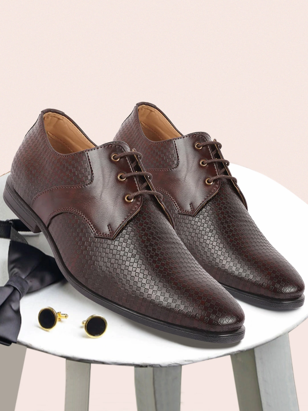 Men Brown Pattern Design Formal/Office Lace Up Shoes All Hiking Boots