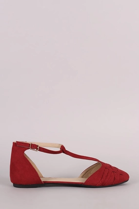 Uniqlo Flat Shoes Qupid Braided T-Strap Pointy Toe Suede Flat