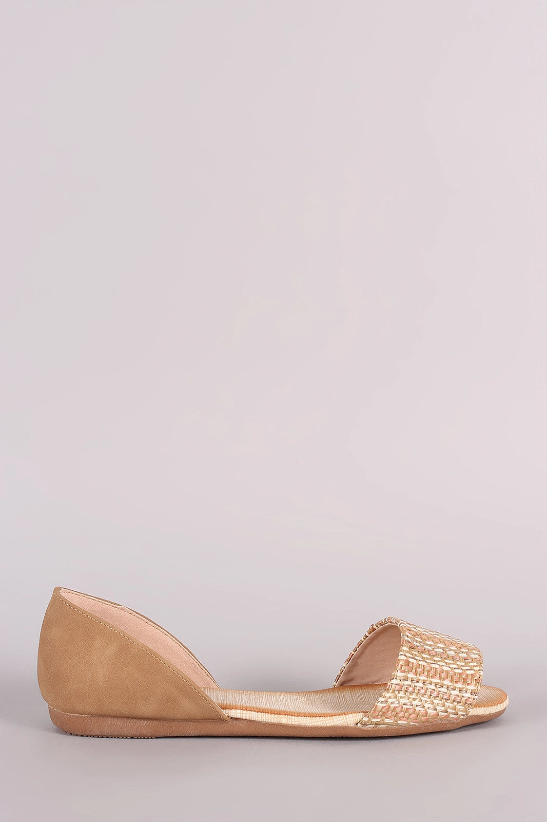 Nubuck Woven Straw Peep Toe Flat Medical Shoes For Flat Feet