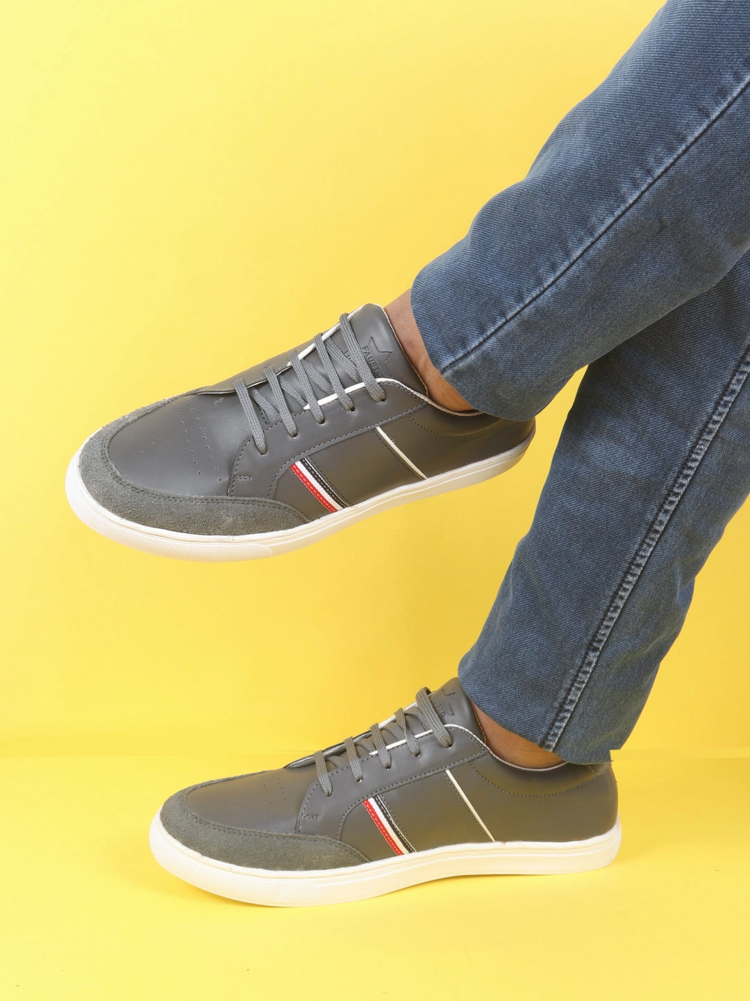 Men Grey Striped Lace Up Perforation Low Ankle Sneaker Shoes|Memory Cushion|Classic Shoe|Low Top Virat Kohli Casual Shoes