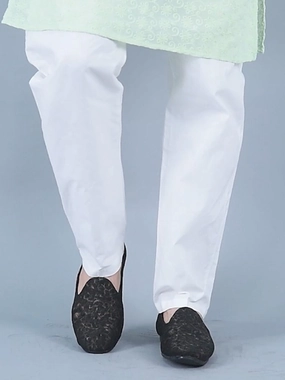 Men Black Floral Print Embellish Design Ethnic Wedding Party Pom Slip on Shoes Vitike Hiking Boots