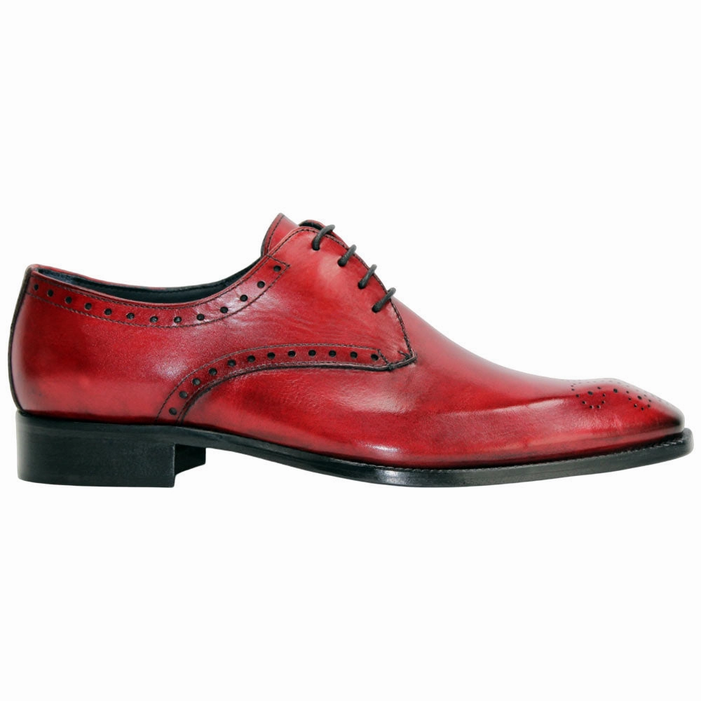 Flat Soled Golf Shoes Duca Arpino Red Genuine Italian Calfskin Lace-Up Shoes
