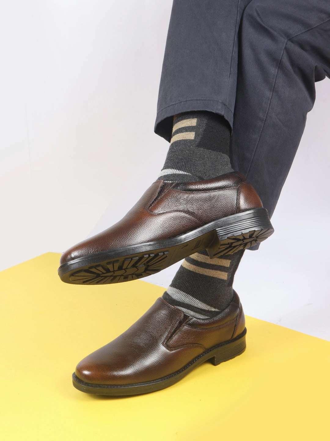 Wucht Badminton Shoes Men Brown Genuine Burnish Leather Formal Dress Slip On Shoes With Memory Cushion Footbed For Office|Work|Loafer|Half Shoes|Cut Shoe