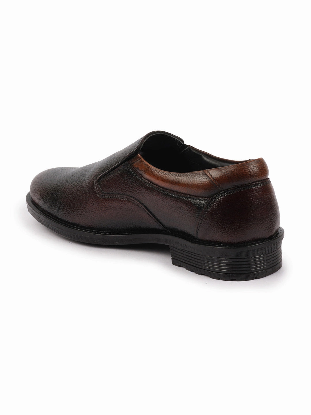 Indoor Badminton Court Shoes Men Brown Genuine Burnish Leather Formal Dress Slip On Shoes With Memory Cushion Footbed For Office|Work|Loafer|Half Shoes|Cut Shoe