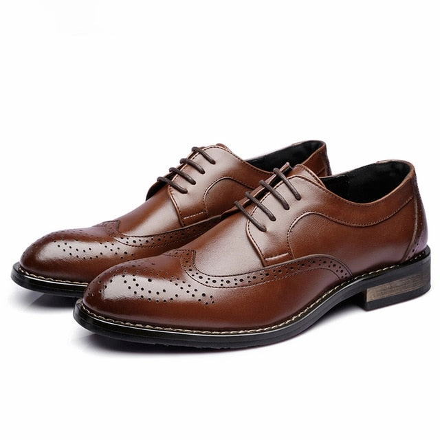2020 Genuine Leather Men formal shoes Brogue elegant classic business wedding social mens dress shoes #MP222 Shrink Climbing Shoes