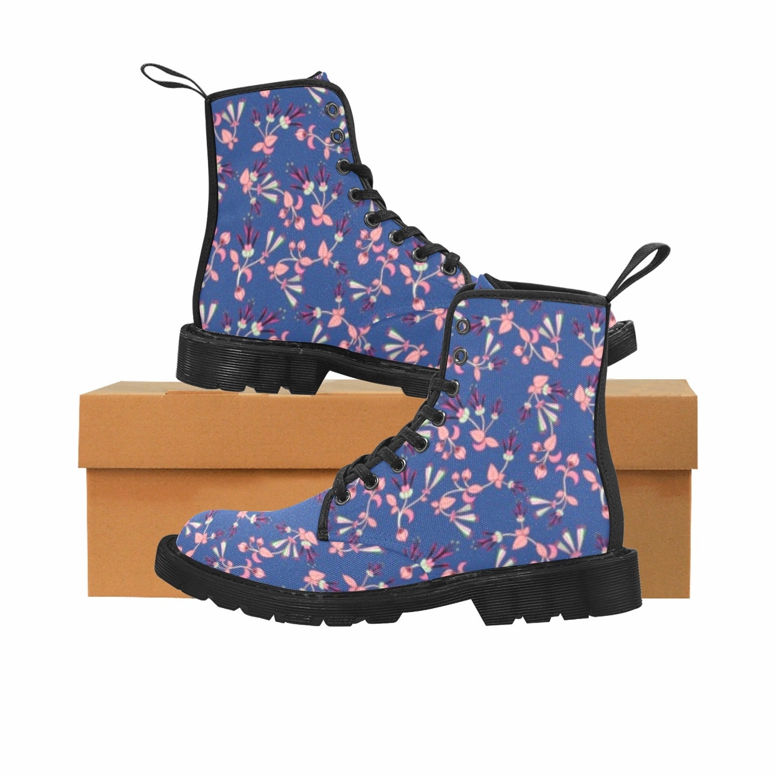 Warm Boots Swift Floral Peach Blue Boots for Women (Black)