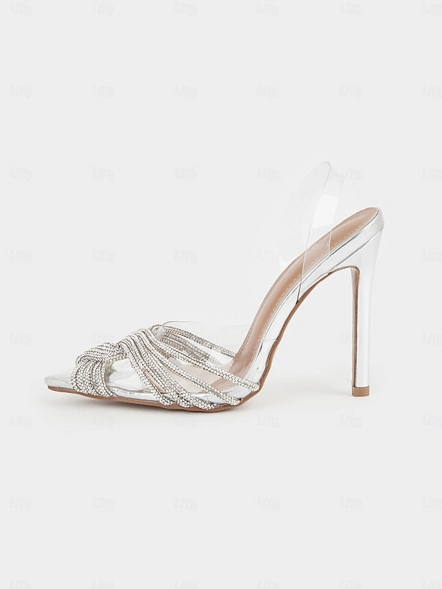 Sandals For Hallux Valgus Transparent with Straps Sandals Silver Stiletto  Rhinestone