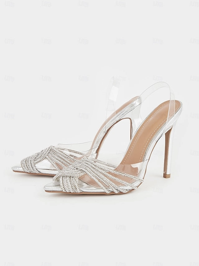 Transparent with Straps Sandals Silver Stiletto  Rhinestone A. Emery Sandals