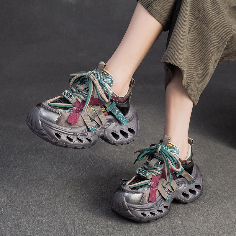 Women's Fashion Color Block Chunky Platform Sneakers Sneakers Logo