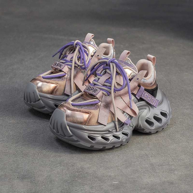 Sneakers On Motorcycle Women's Fashion Color Block Chunky Platform Sneakers