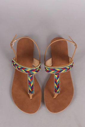 Liberty Flat Shoes Tribal Braided Slingback Thong Flat Sandal