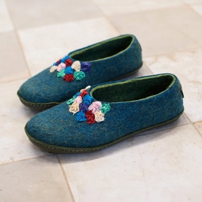 Turquoise/Green SILK - felted wool house slippers for women Best In House Slippers