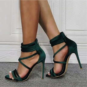  Sandals Green Stiletto Strappy Satin Heel Women's Sandals That Are Good For Your Feet