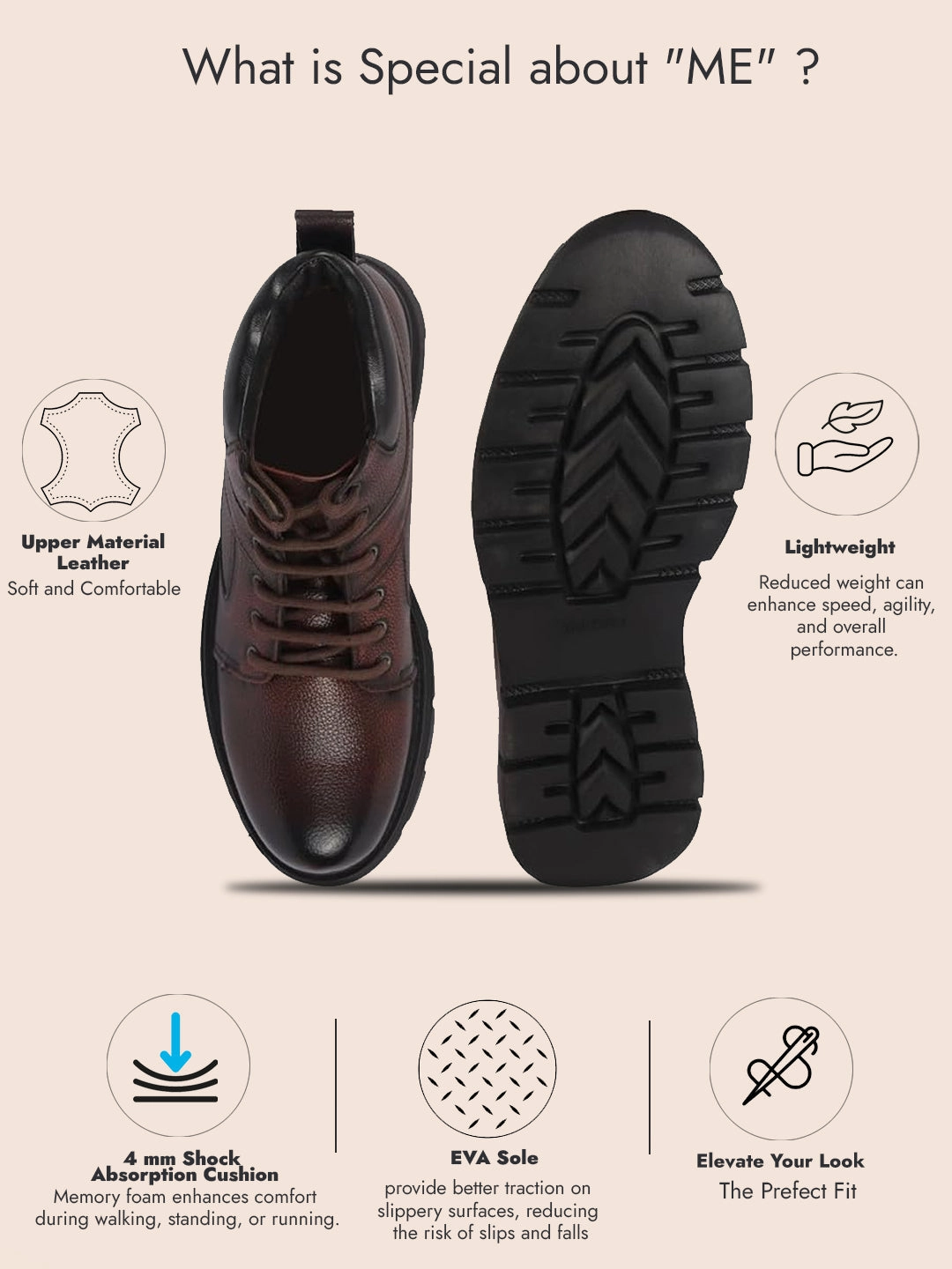 Men Cherry Genuine Leather Lace Up Ankle Boots|High Ankle Shoes|Featherlite Memory Cushion Boots|Casual and Work Wear Bass Casual Oxford Shoe