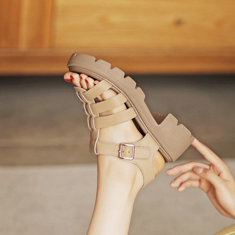 Family Friendly Sandals Resorts Women Summer Plaited Leather Lug Sole Sandals