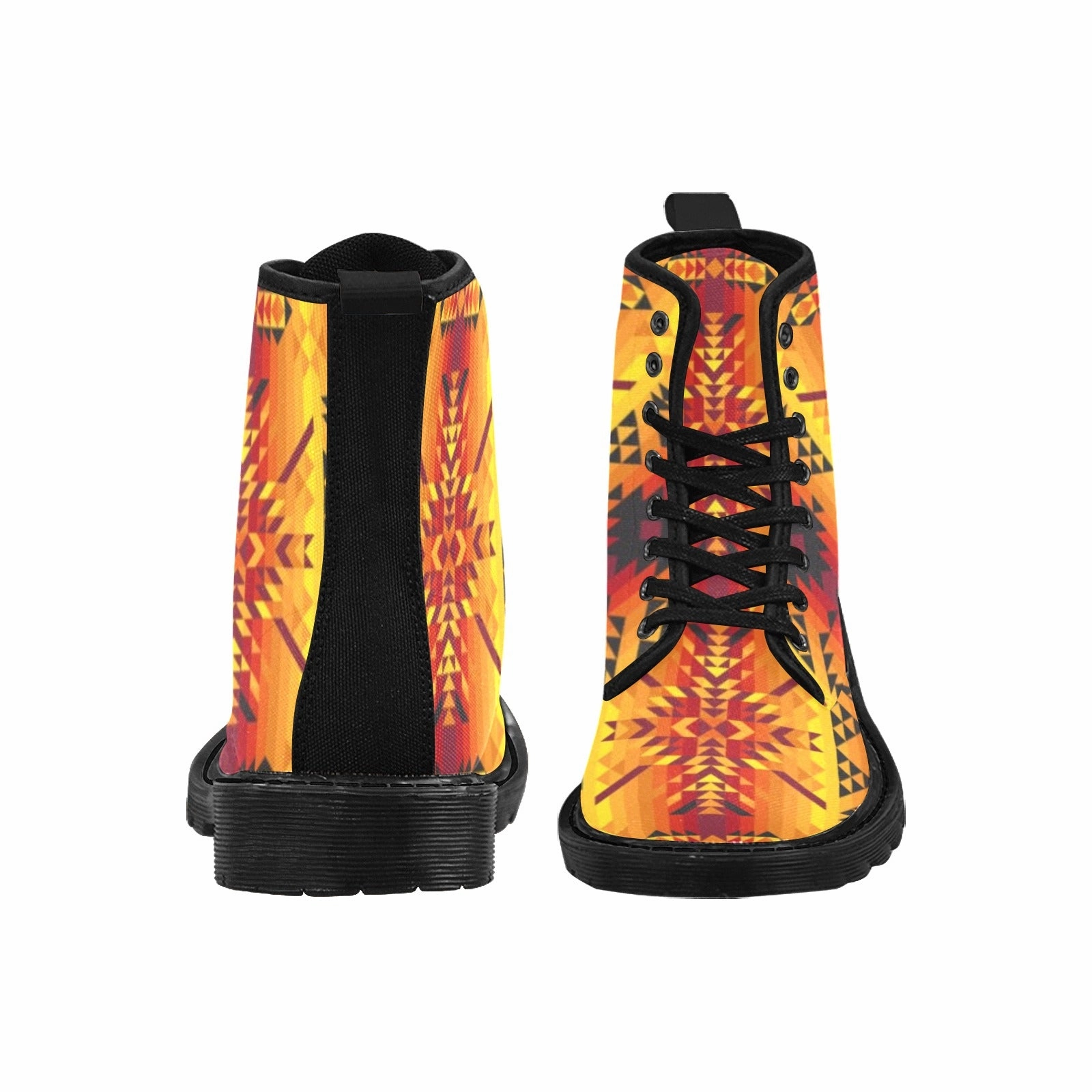 Desert Geo Yellow Red Boots for Women (Black) Black Boots Above The Knee
