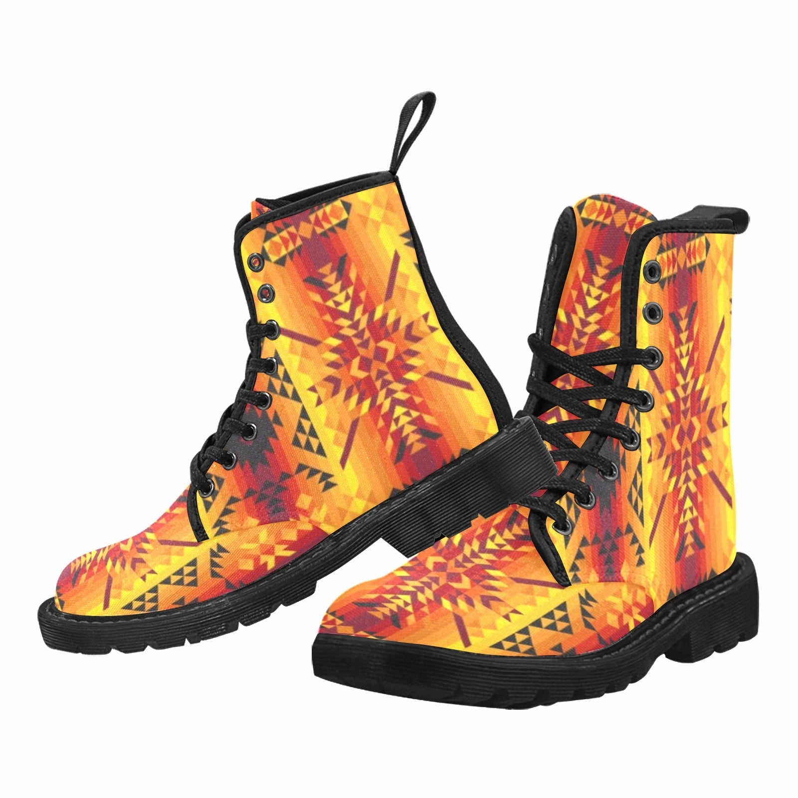 Embroidered Western Boots Desert Geo Yellow Red Boots for Women (Black)