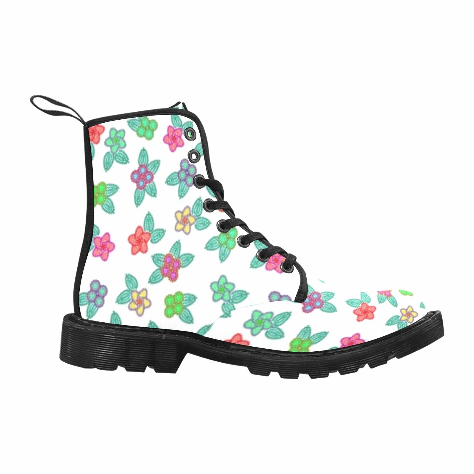 Ankle Boots Clearance Berry Flowers White Boots for Women (Black)