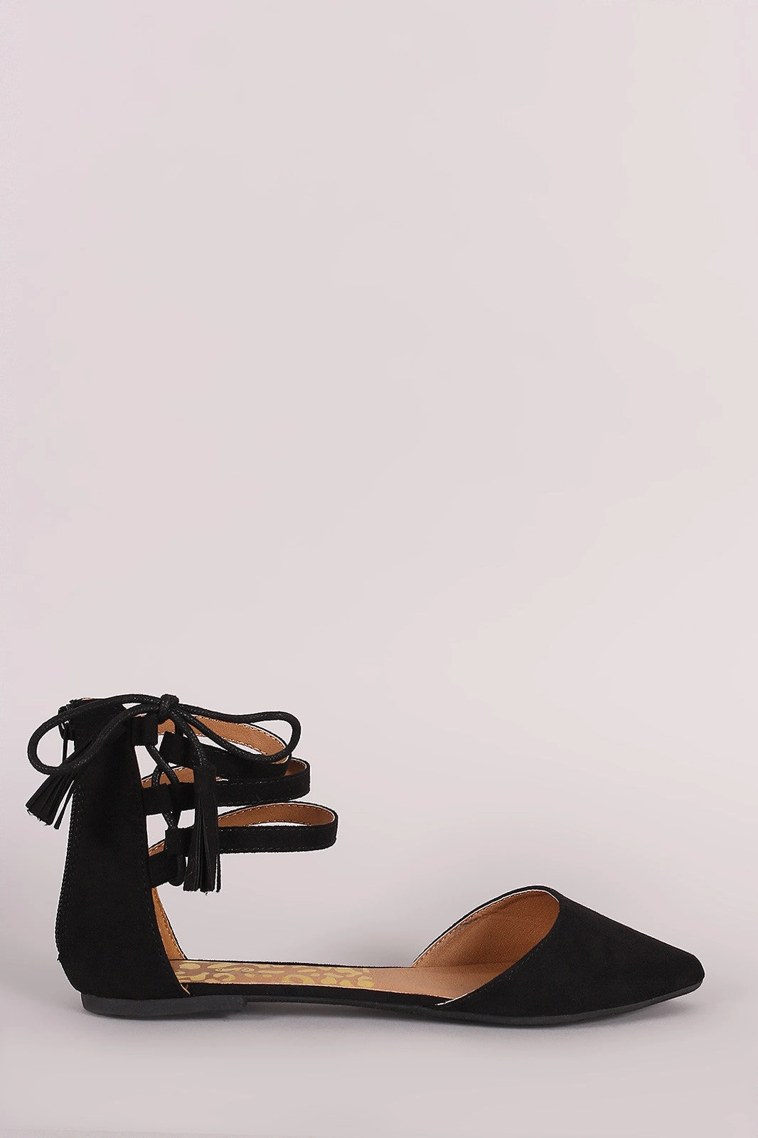 Qupid Suede Triple Ankle Strap Lace-Up Dorsay Flat Best Flat Sole Lifting Shoes