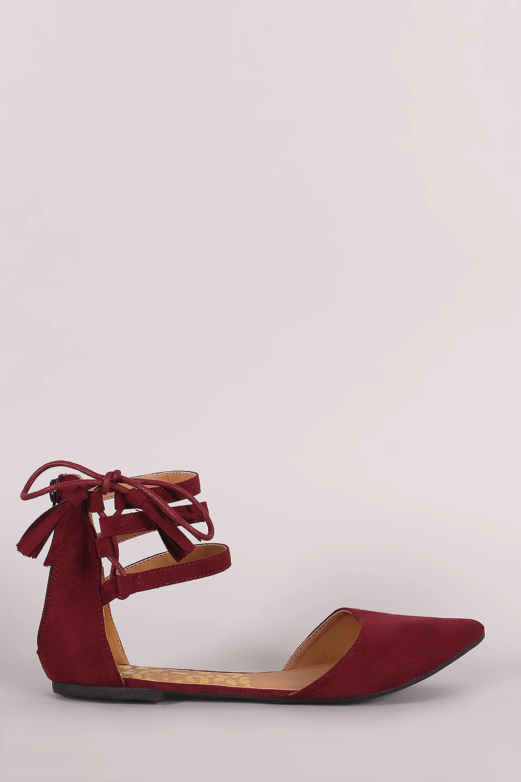 Qupid Suede Triple Ankle Strap Lace-Up Dorsay Flat Flat Patent Shoes