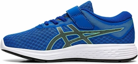 ASICS Patriot 11 PS Kids Running Shoes, Blue/Lime, 10 Little Kid Asics Grass Tennis Shoes