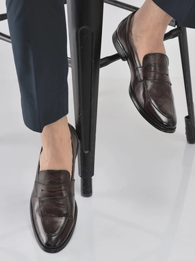 Best Travel Hiking Boots Men Brown Genuine Leather Formal Textured Slip On Shoes for Office Meetings|All Day Long Comfort With Soft Cushioned