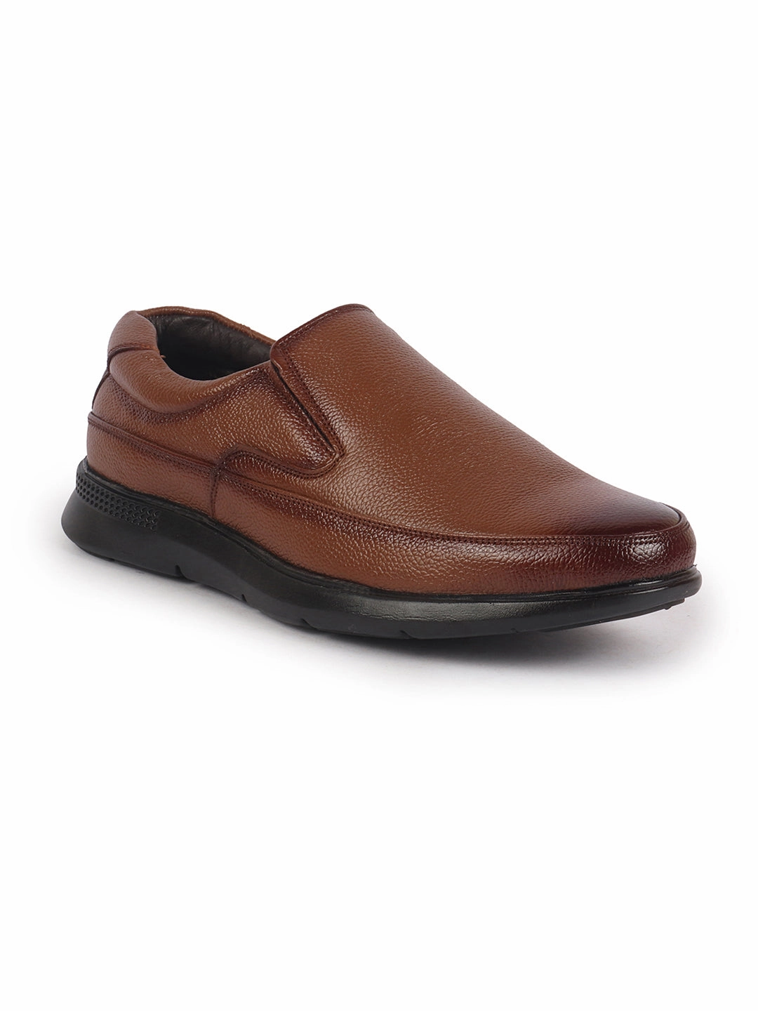 Climbing Canada Men Tan Genuine Burnish Leather Formal Dress Slip On Flat Heel Shoes For Office|Work|Loafer|Half Shoes|Cut Shoe