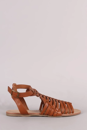 Wild Diva Lounge Woven Ankle Strap Flat Sandal Flat Woven Shoes