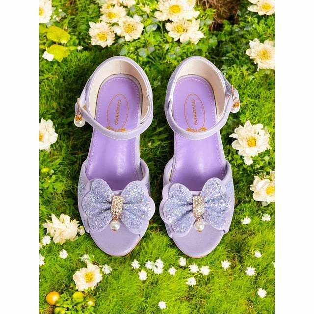 with Accent Sandals Bow Girls' Purple Pearl Glitter Thong Heels Sandals