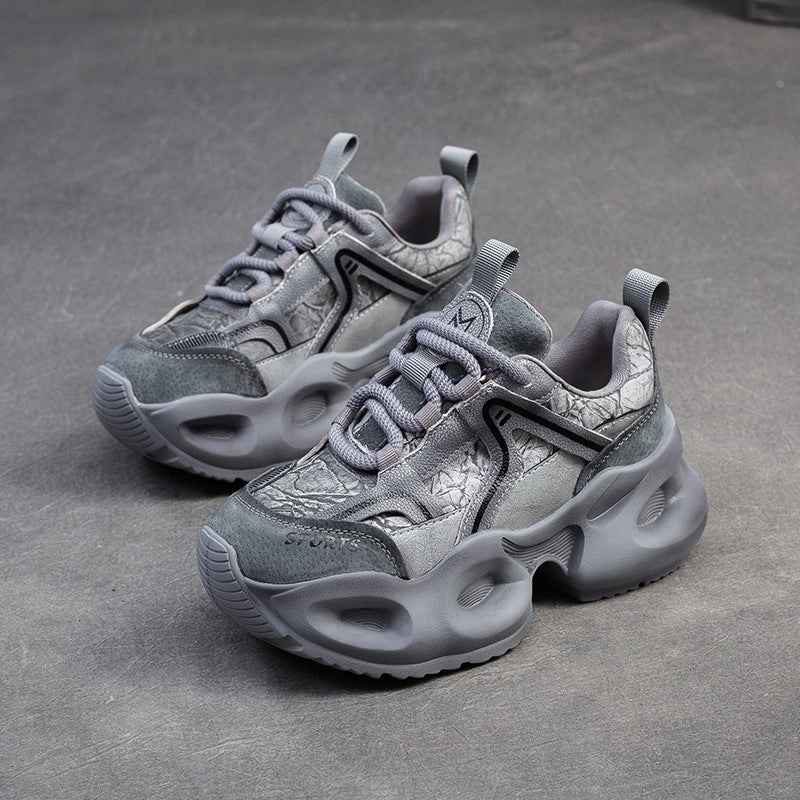 Ggdb Sneakers Women Casual Color Matching Leather Chunky Platform Sneakers