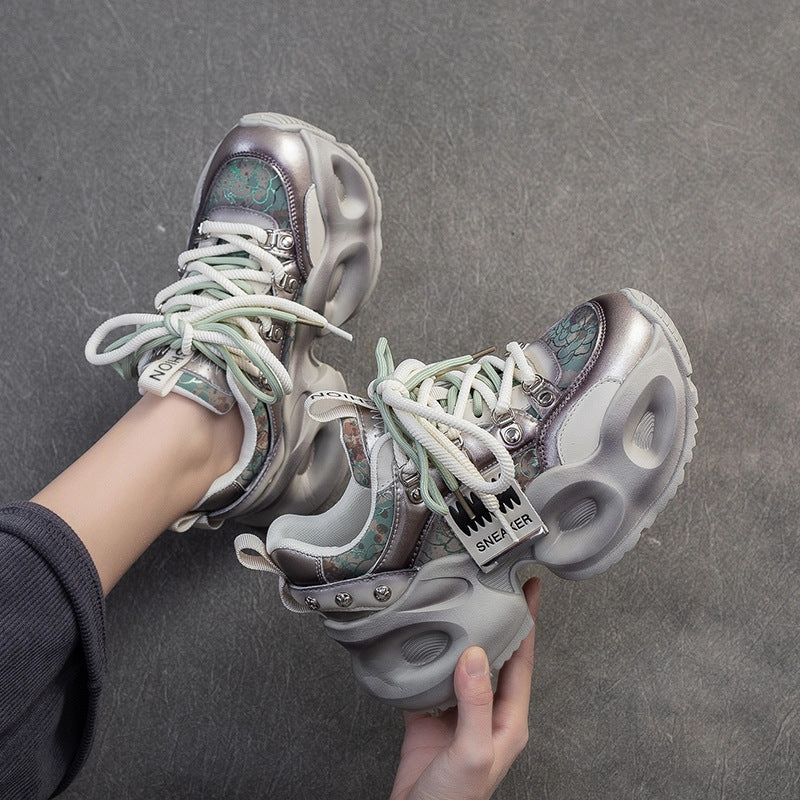 Women Color Matching Fashion Chunky Platform Sneakers Hi Top Sneakers Shoes