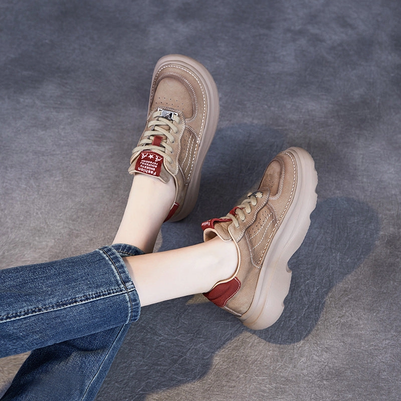 Curves Sneakers Women Fashion Breathable Leather Thick Soled Casual Sneakers