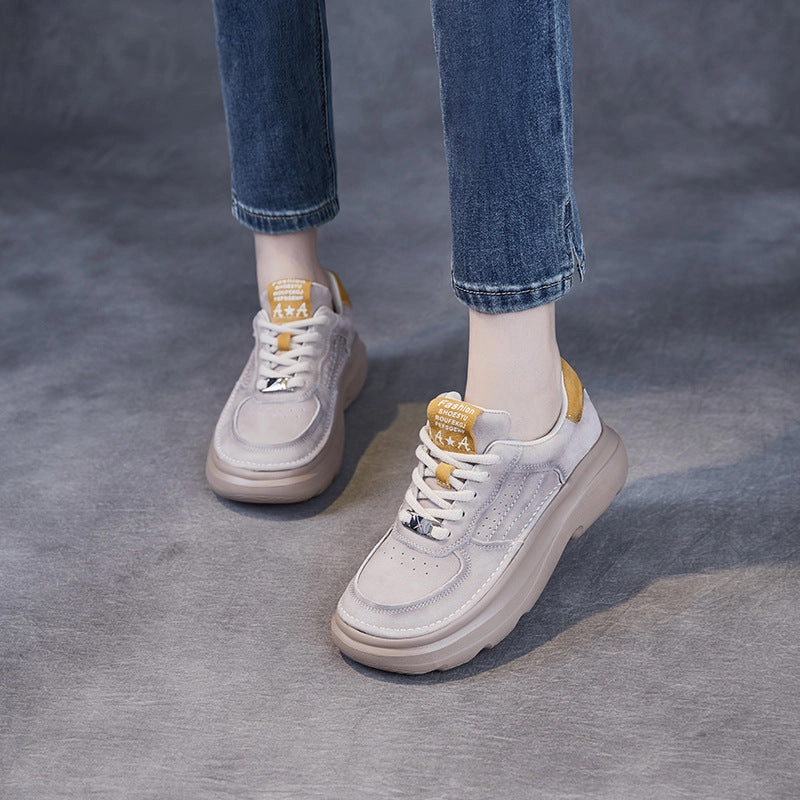 Chukka Sneakers Women Fashion Breathable Leather Thick Soled Casual Sneakers