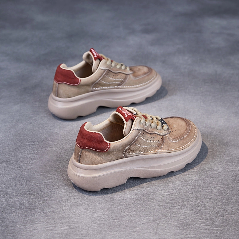 Women Fashion Breathable Leather Thick Soled Casual Sneakers Sneakers At Walmart