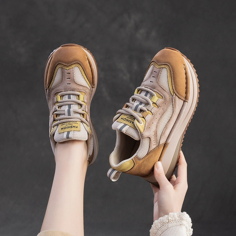 Women Fashion Breathable Mesh Leather Casual Sneakers Rolling Stones Sneakers