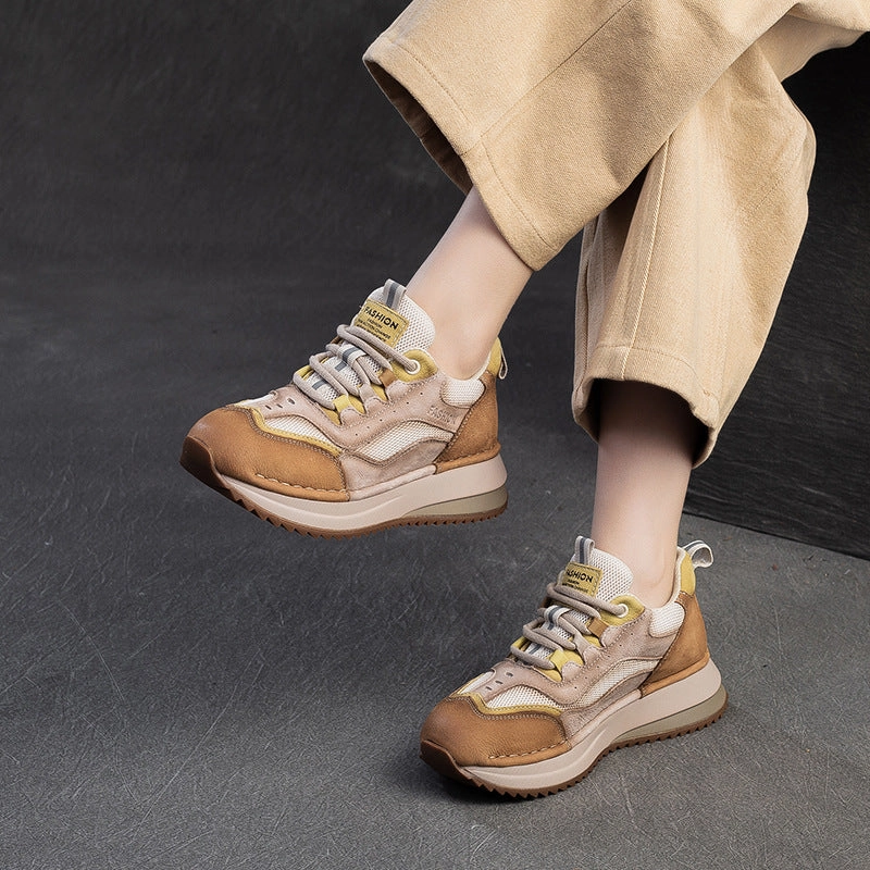 Women Fashion Breathable Mesh Leather Casual Sneakers Sneakers Extra Wide