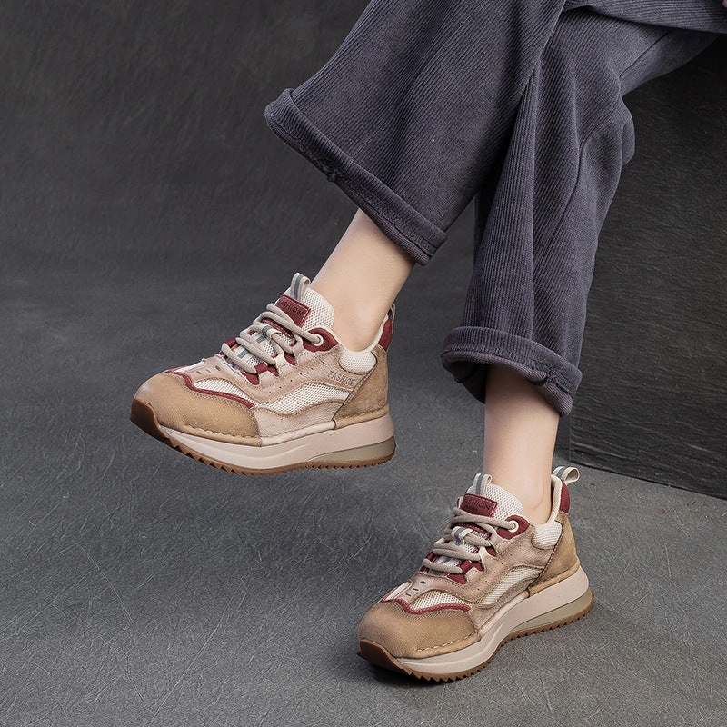 Women Fashion Breathable Mesh Leather Casual Sneakers Sneakers Knit