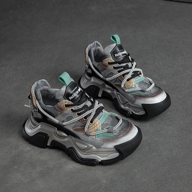 Euphoria Sneakers Women Retro Patchwork Fashion Leather Platform Dad Sneakers