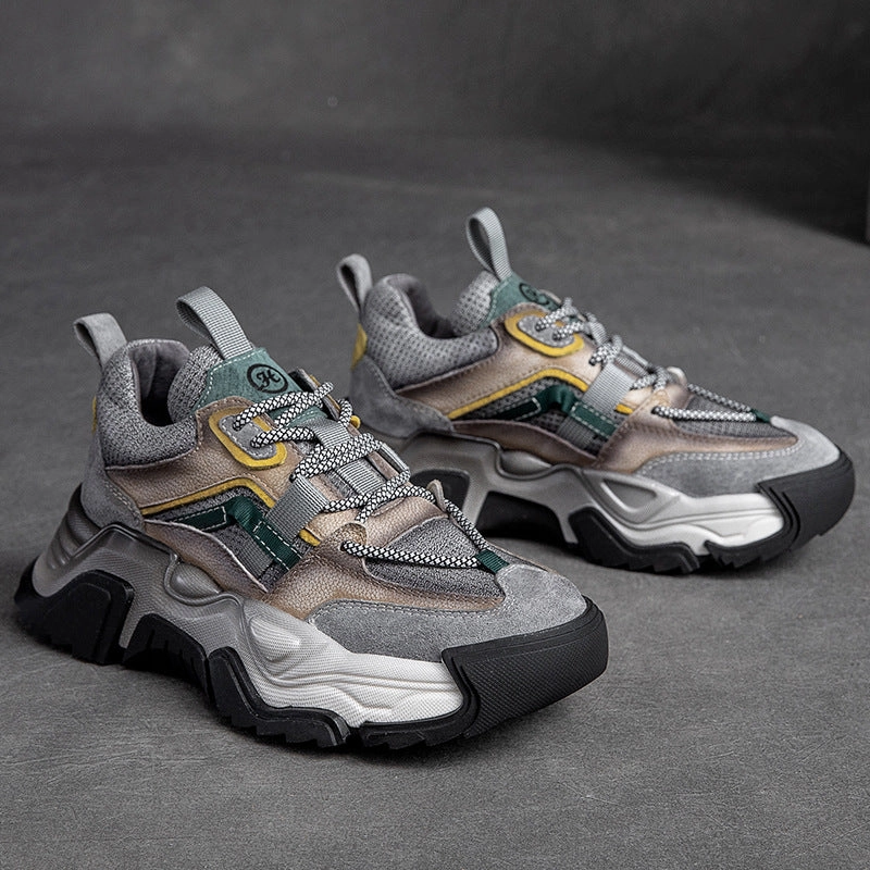 Sell My Sneakers Women Retro Patchwork Leather Thick Soled Dad Sneakers