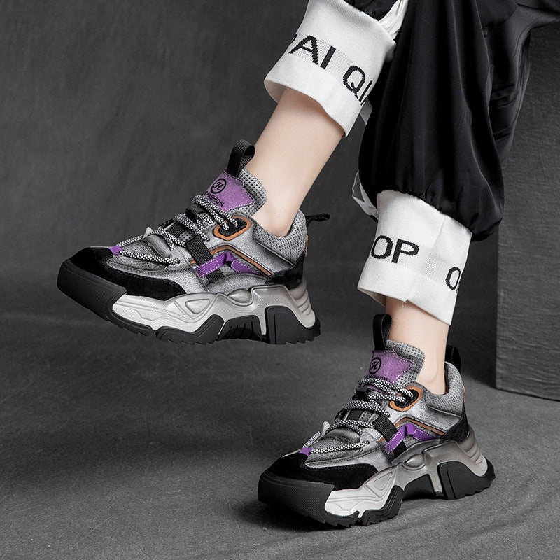 Naturalizer Shoes Sneakers Women Retro Patchwork Leather Thick Soled Dad Sneakers