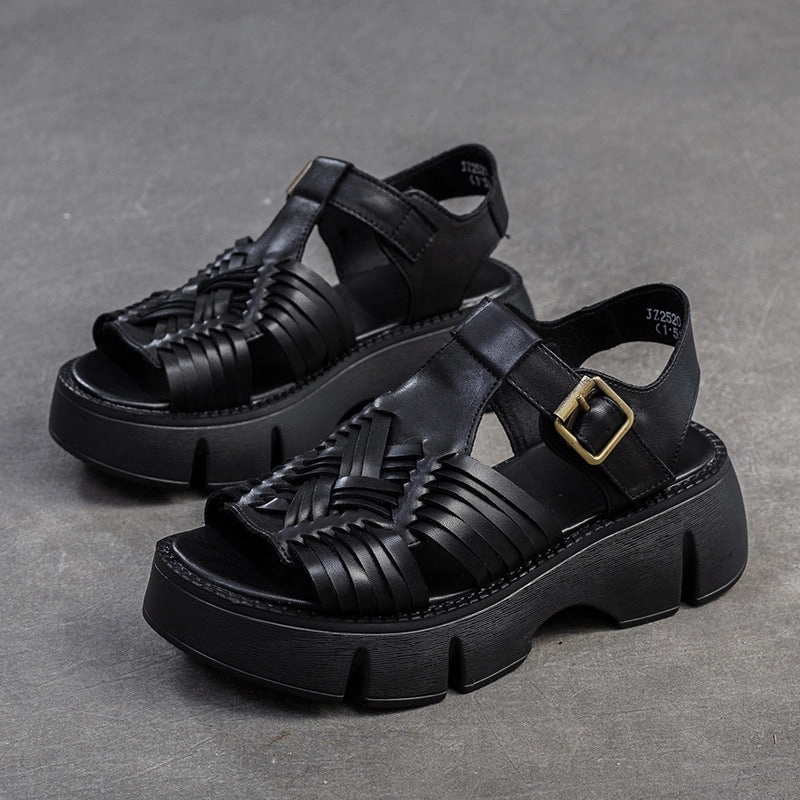 In Ocho Rios Women Retro Plaited Leather Platform Casual Sandals