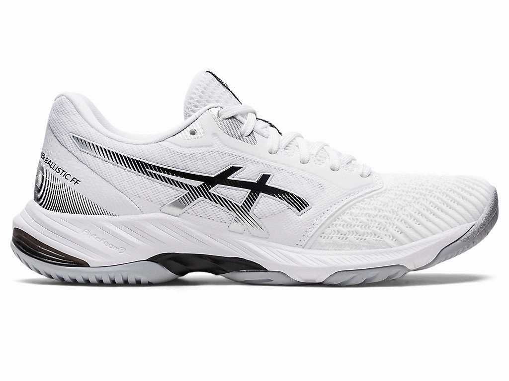 Women's Asics Netburner Ballistic Ff 3, White/Black, 12 B Medium Asics Wide Fit Running Shoes